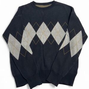 Men's Black and Gray Argyle Sweater